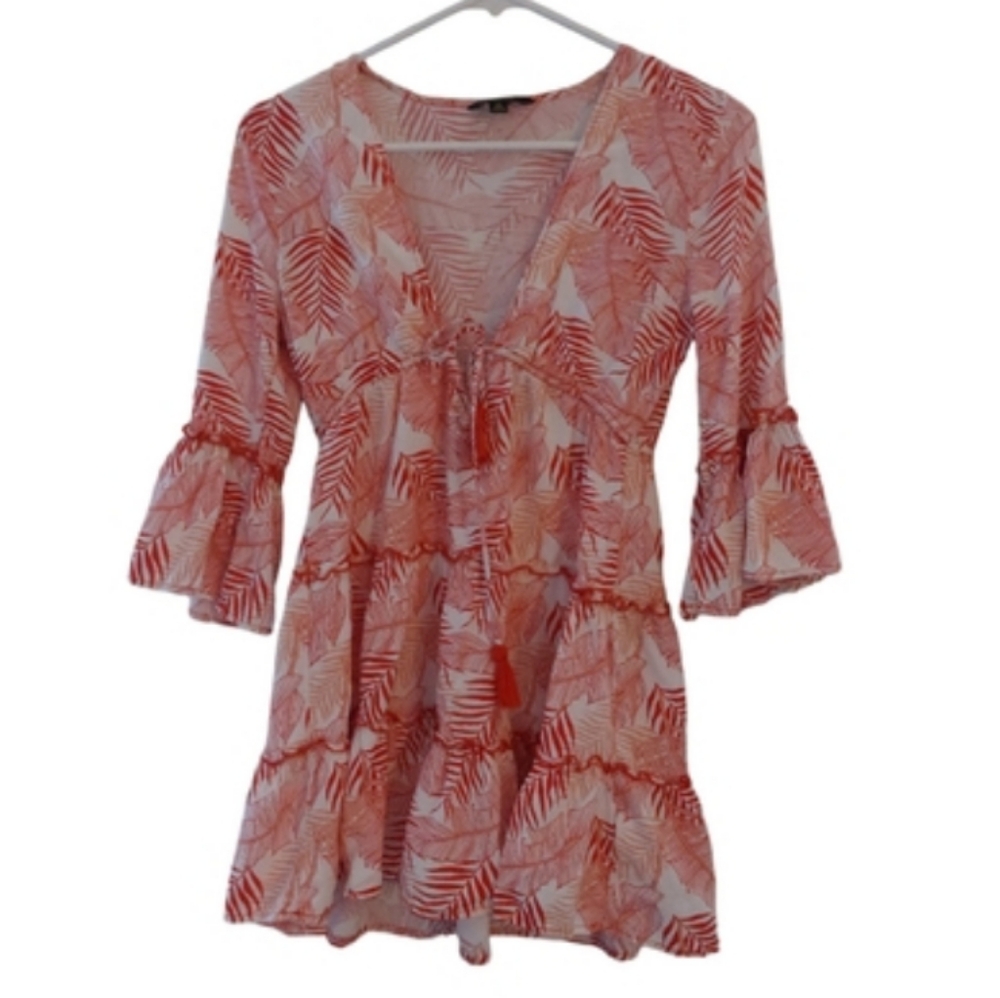 Spiaggia Dulce Tiered Top Blouse Red White Womans Small Fairy Flutter